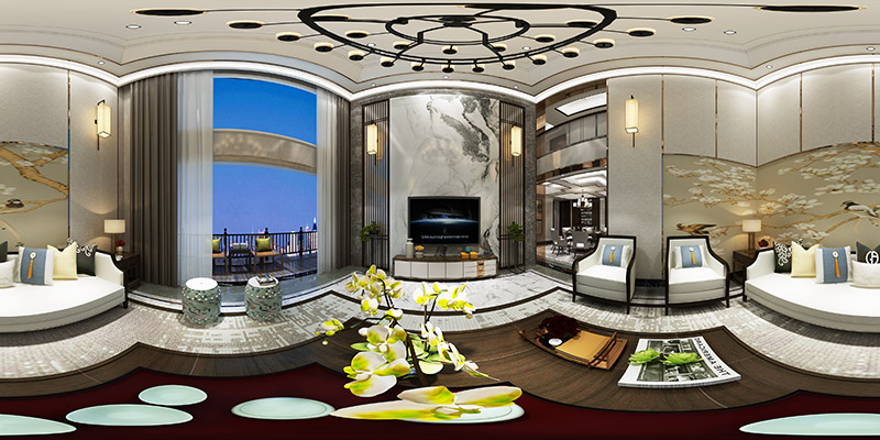 黃岐中南海暉園別墅320平米新中式風格室內裝修案例-客廳