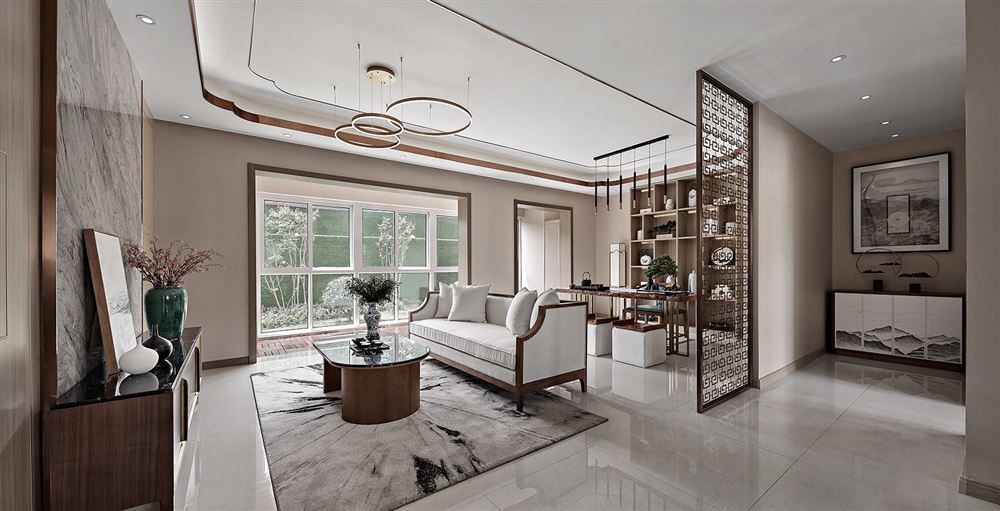 佛山市世茂弘陽綠島湖公館新中式風(fēng)格三居室裝修案例