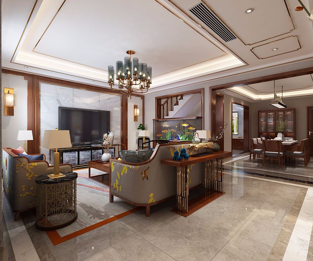 佛山市卓越蔚藍星宸新中式風格別墅裝修案例