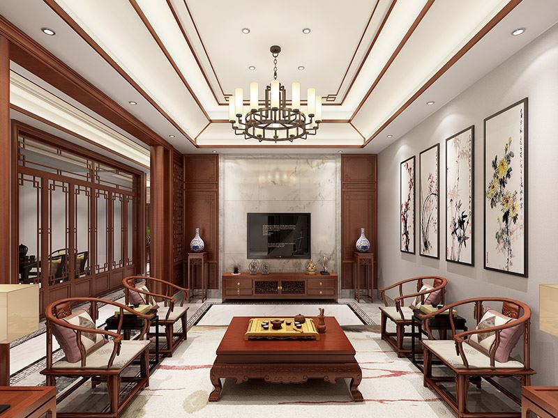 常州市御城商住樓新中式風格別墅裝修案例