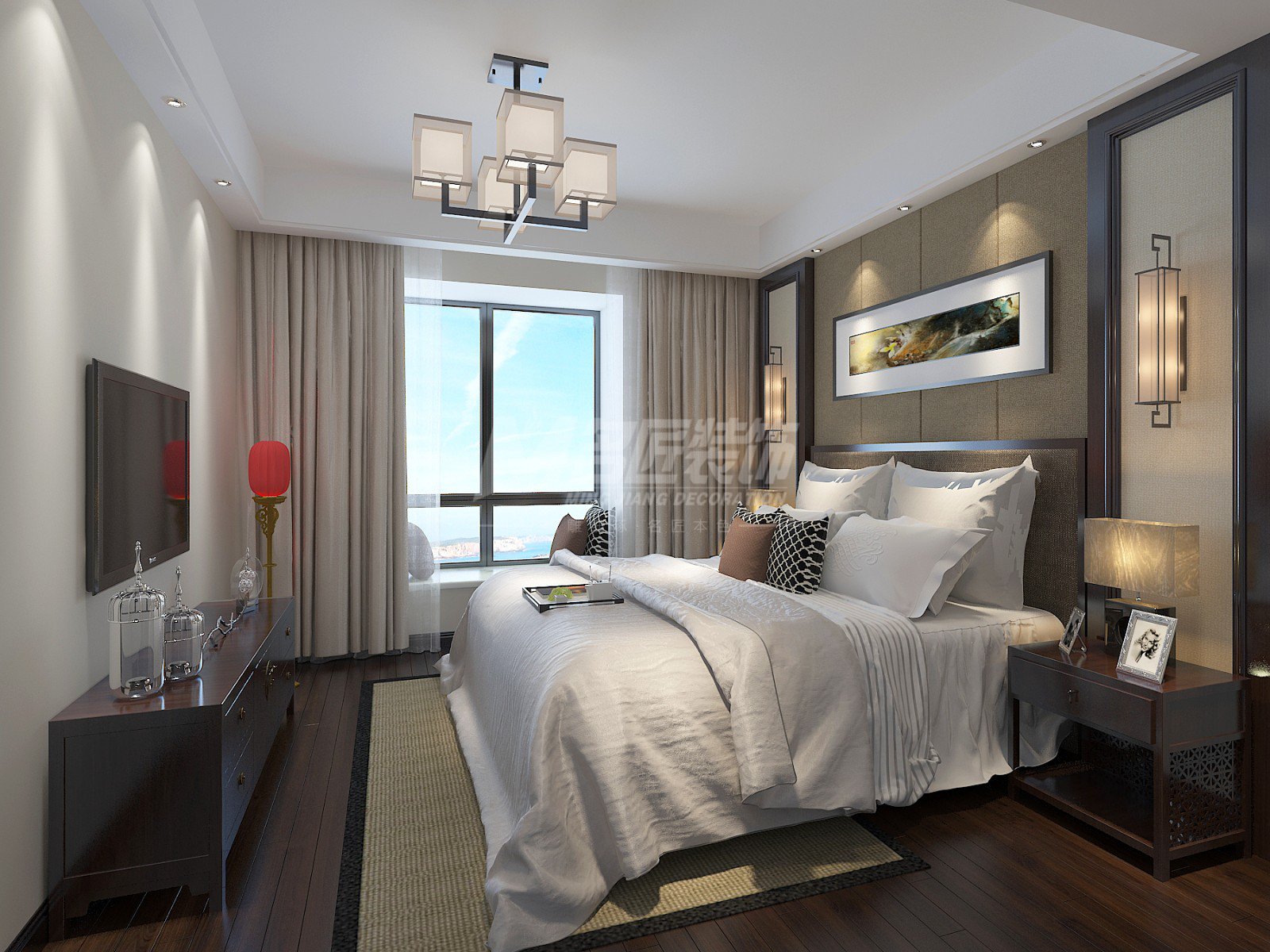 舟山市三盛&middot;箐華里(頤景華府)新中式風(fēng)格三居室裝修案例