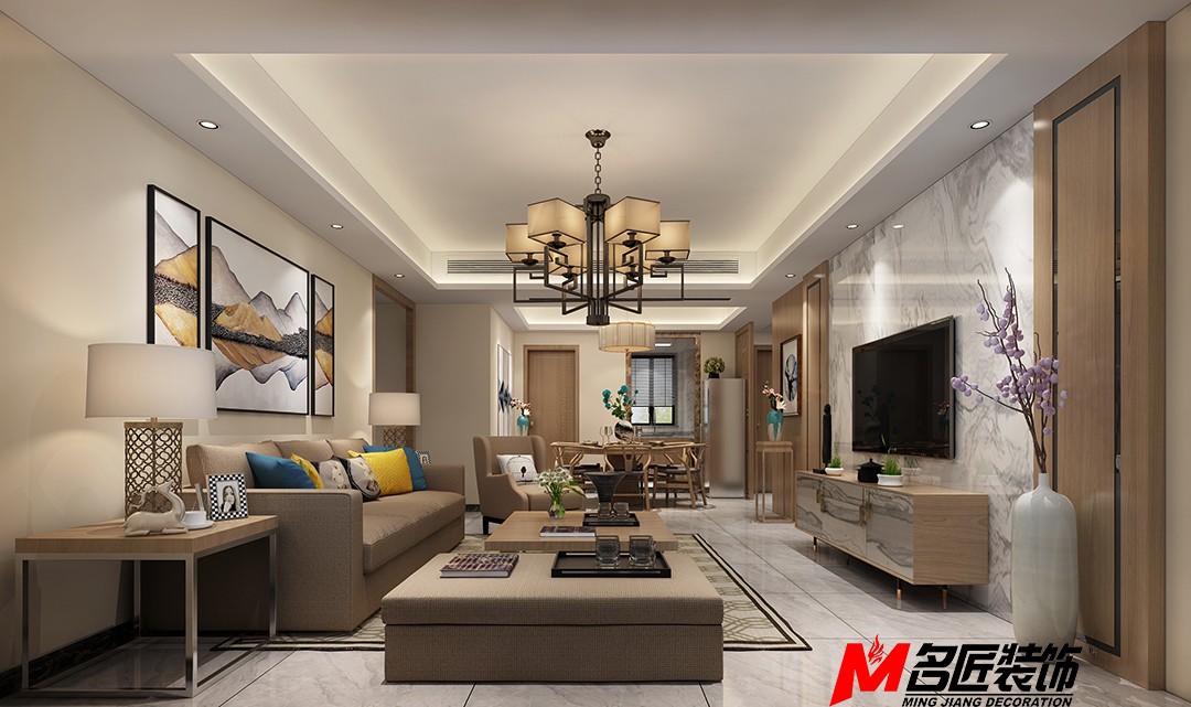 佛山市保利閱江臺(tái)新中式風(fēng)格三居室裝修案例