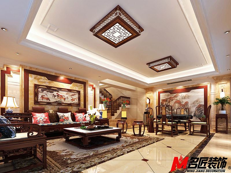 河源市翠林錦秀新中式風格別墅裝修案例