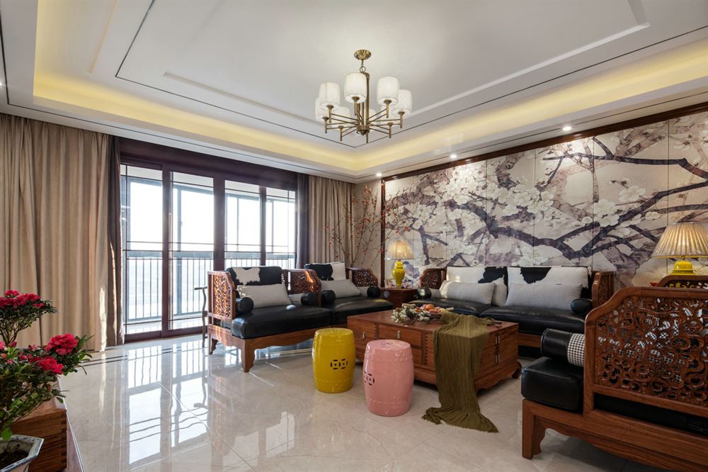 佛山市綠城桂語映月新中式風格三居室裝修案例