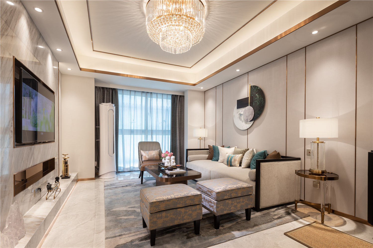 新中式風格室內家裝案例效果圖-客廳