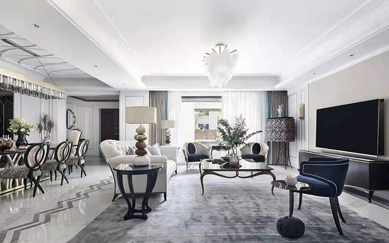 現代簡歐風格室內裝修效果圖-英溪桃源平層125平米-客廳