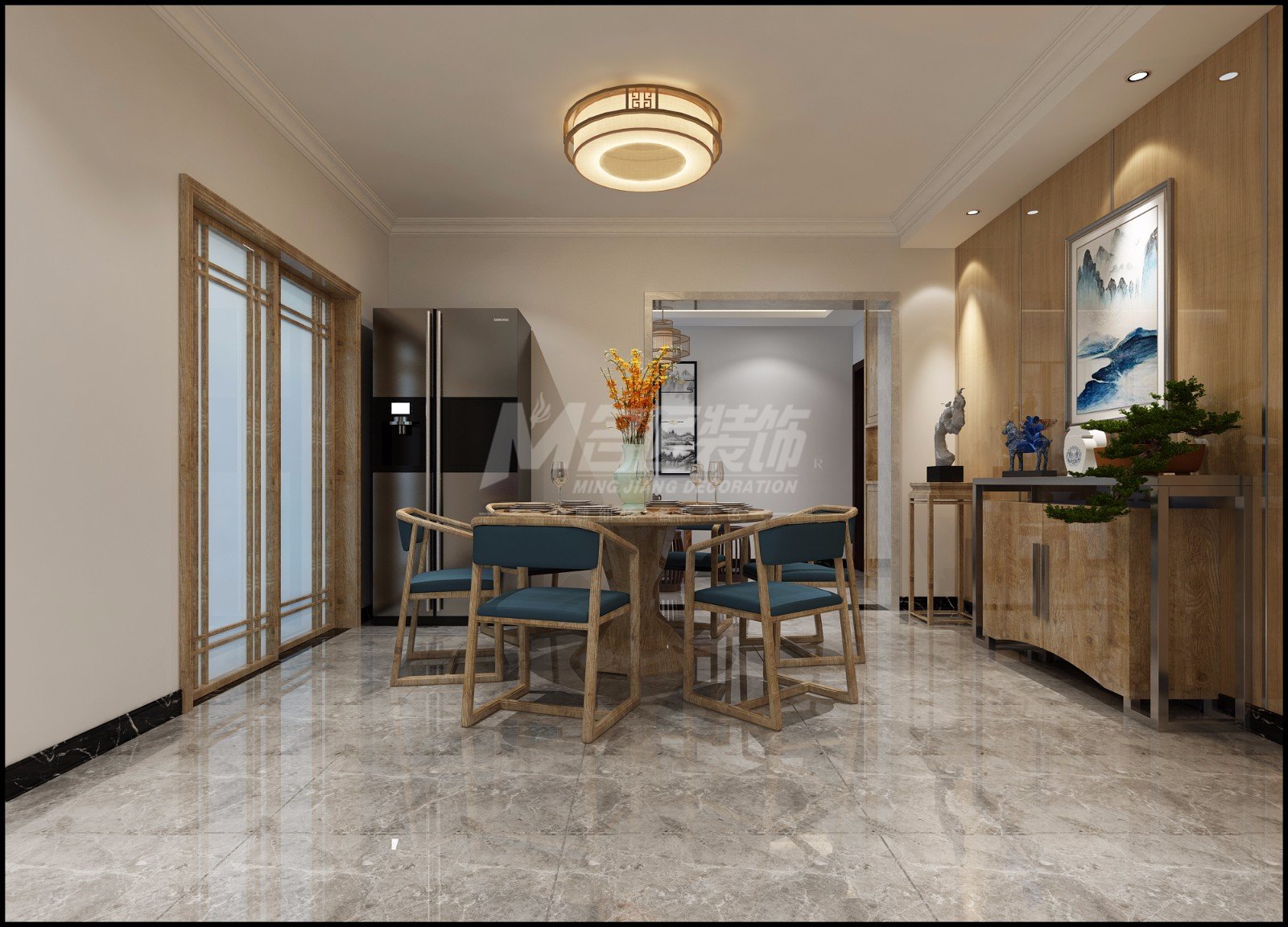 嘉興市龍光&middot;西塘江南大境新中式風格三居室裝修案例