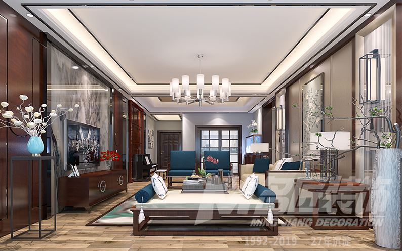 佛山市恒大雅苑新中式風格三居室裝修案例