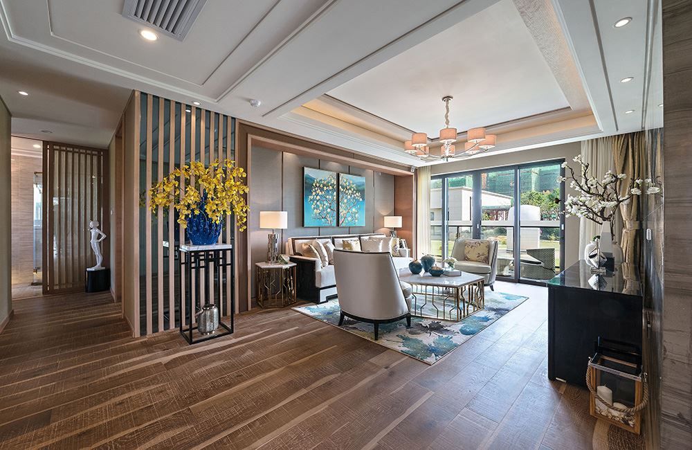 佛山市綠地熙江廣場新中式風格平層裝修案例