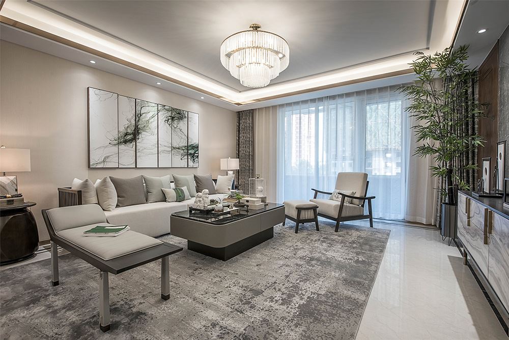 南寧市盛天華府新中式風格三居室裝修案例