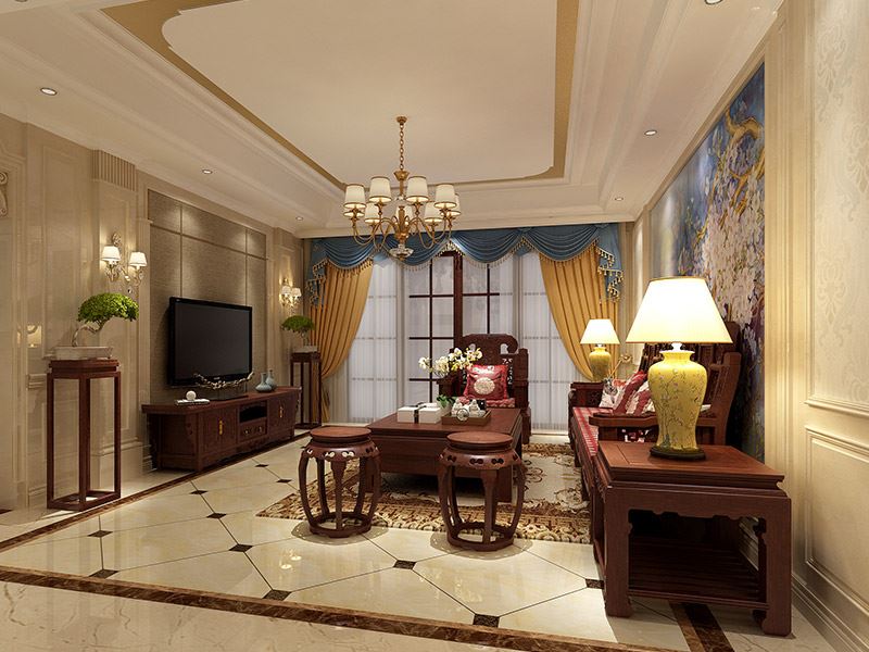 茂名市碧水灣新中式風(fēng)格三居室裝修案例