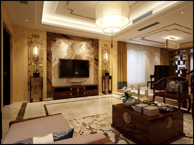 佛山市融創半島壹號新中式風格別墅裝修案例