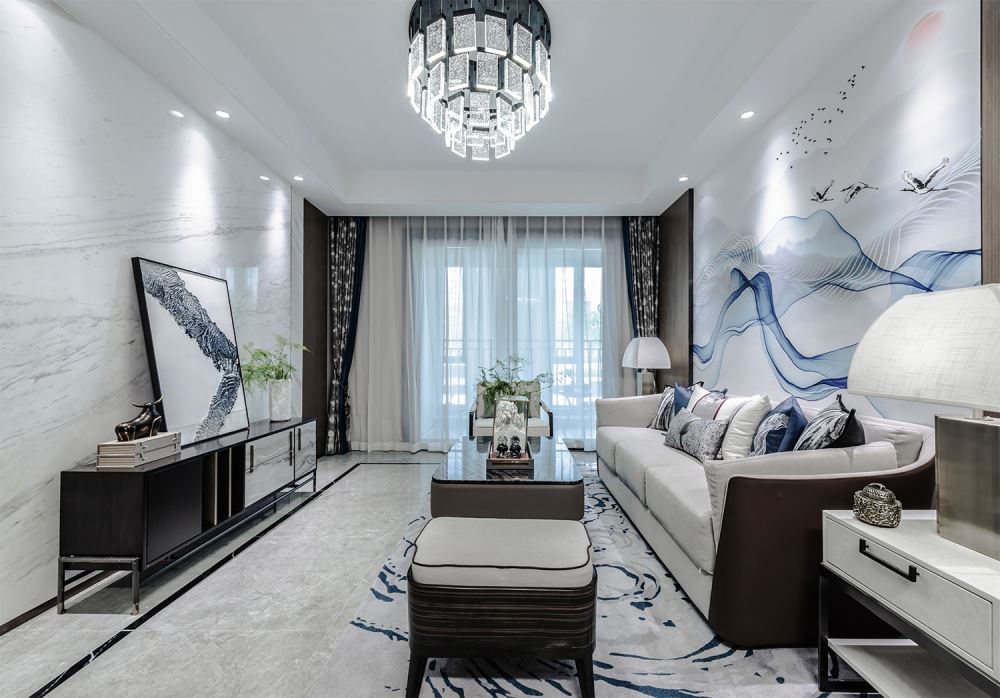 佛山市招商樾園新中式風格三居室裝修案例