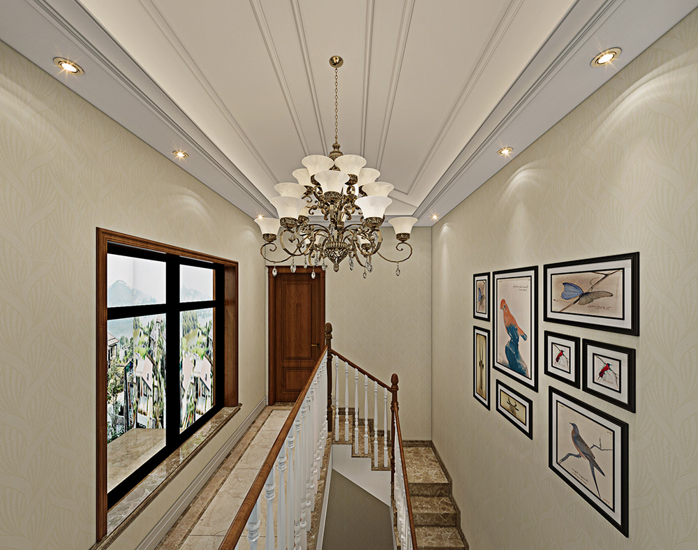 包頭小白河別墅320平米簡美風(fēng)格裝修案例-梯間