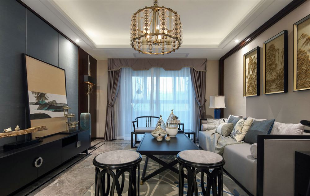 佛山市恒大山湖郡新中式風格四居室裝修案例