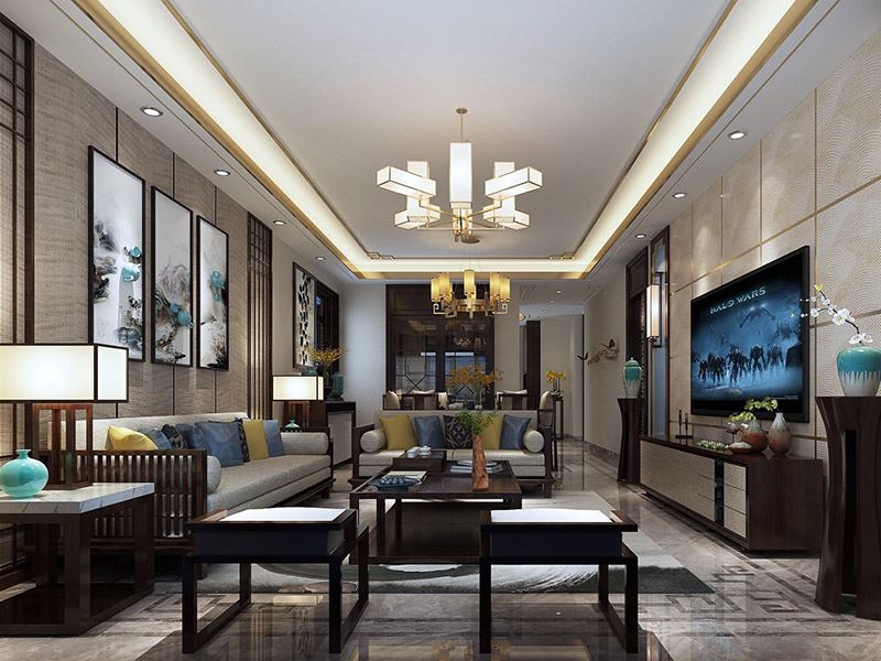 自貢市盈佳大廈新中式風格別墅裝修案例