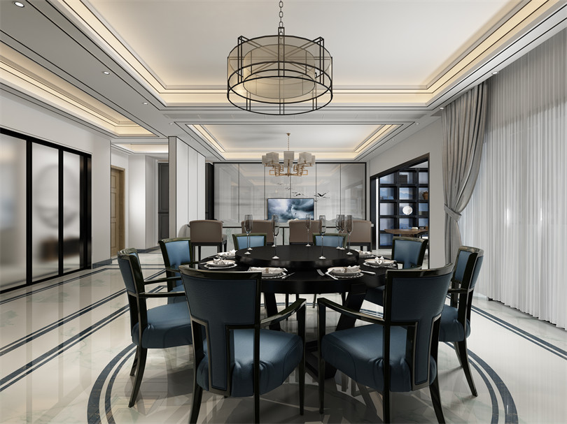 廣州市天譽半島花園新中式風格四居室裝修案例