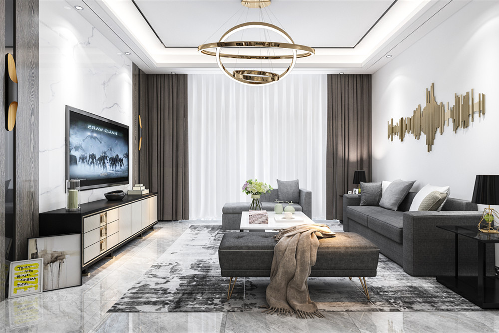 中山市敏捷紫嶺國際輕奢風(fēng)格三居室裝修案例