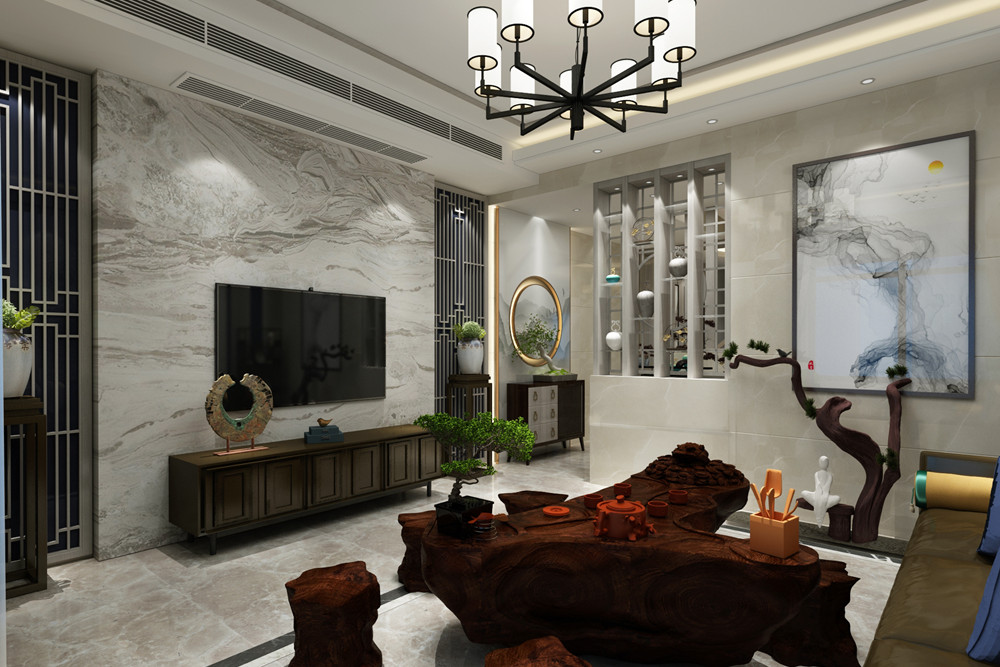 梧州市東山一街58號(hào)住宅樓新中式風(fēng)格三居室裝修案例