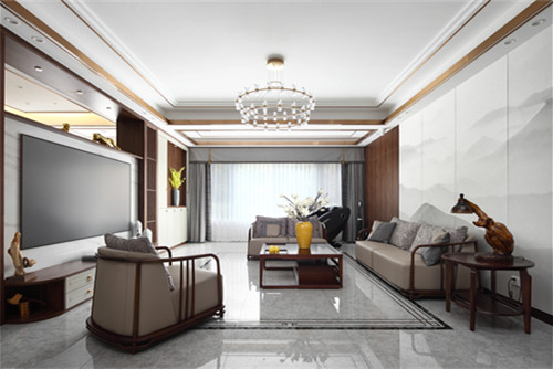 德陽市濱江陽光新中式風(fēng)格三居室裝修案例