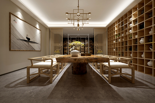 百色市城東左側地產開發東面3號住宅樓新中式風格別墅裝修案例