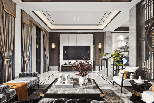 江門市銀泉花園新中式風格別墅裝修案例