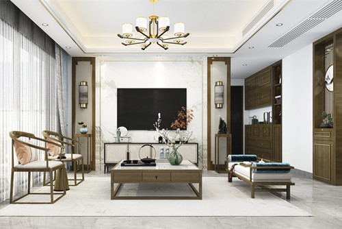 中山市中銘新達花園新中式風格三居室裝修案例