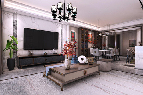 中山市朝陽(yáng)花地新中式風(fēng)格三居室裝修案例