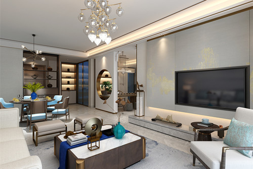 中山市遠洋一方新中式風格四居室裝修案例