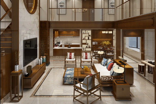 海口市紫荊花園二區新中式風格別墅裝修案例